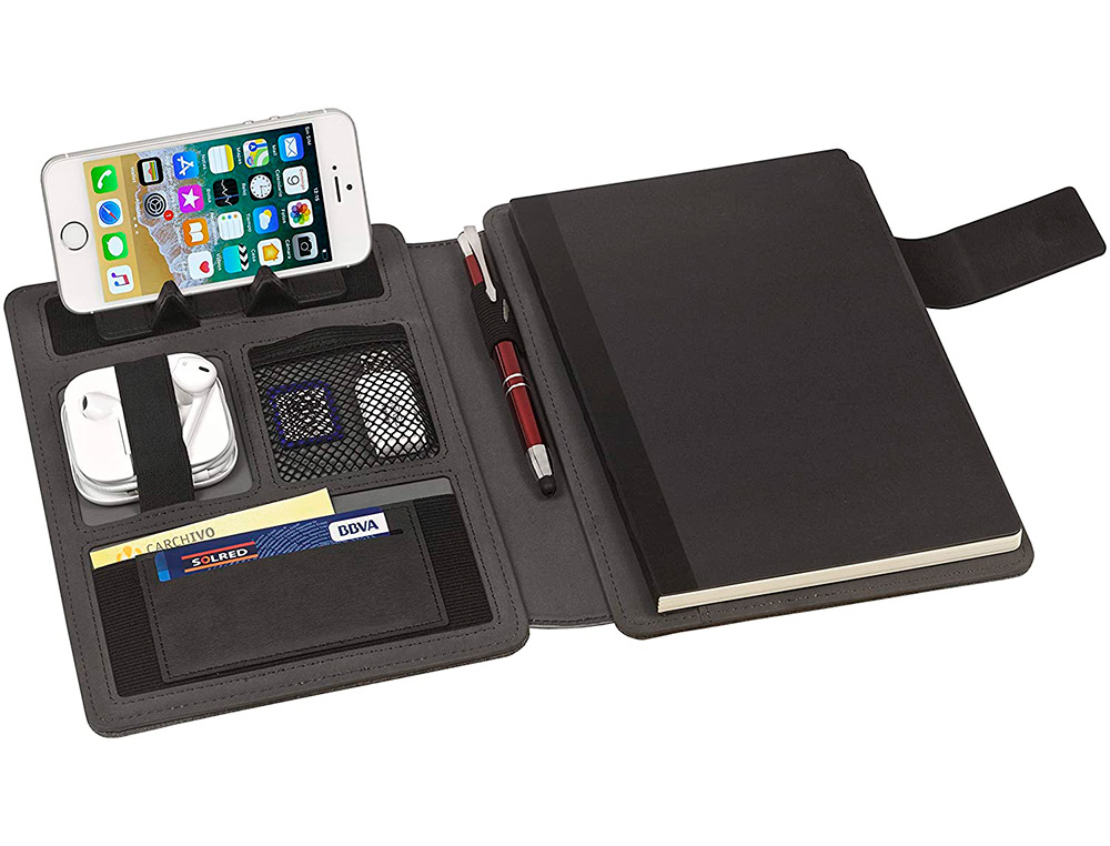 PORTA NOTAS CARCHIVO VENTURE DIN A5 COM SUPORTE PARA SMARTPHONE CADERNO COR CINZA