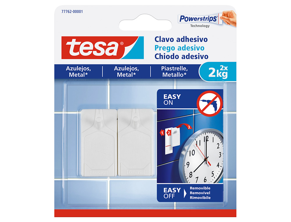 PREGO AUTOADESIVO TESA FIXACAO ATE 2 KG USO AZULEJOS REMOVIVEL BLISTER DE 2 UNIDADES