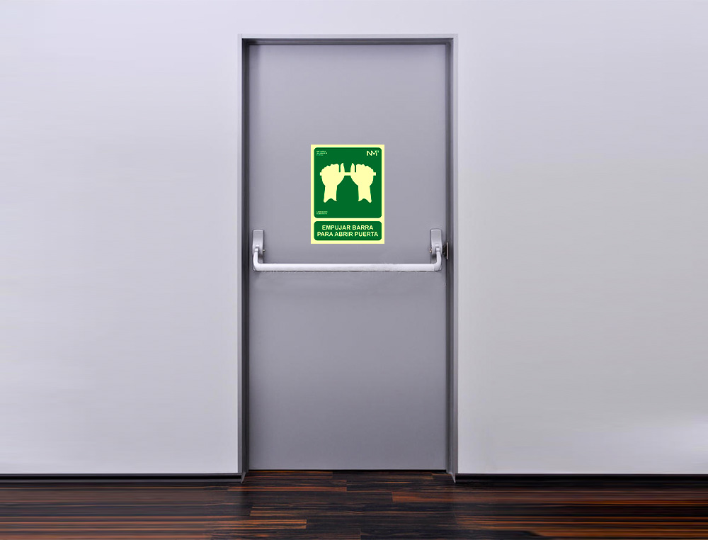 PICTOGRAMA ARCHIVO 2000 EMPURRAR BARRA PARA ABRIR PORTA PVC VERDE LUMINISCENTE 224X300 MM