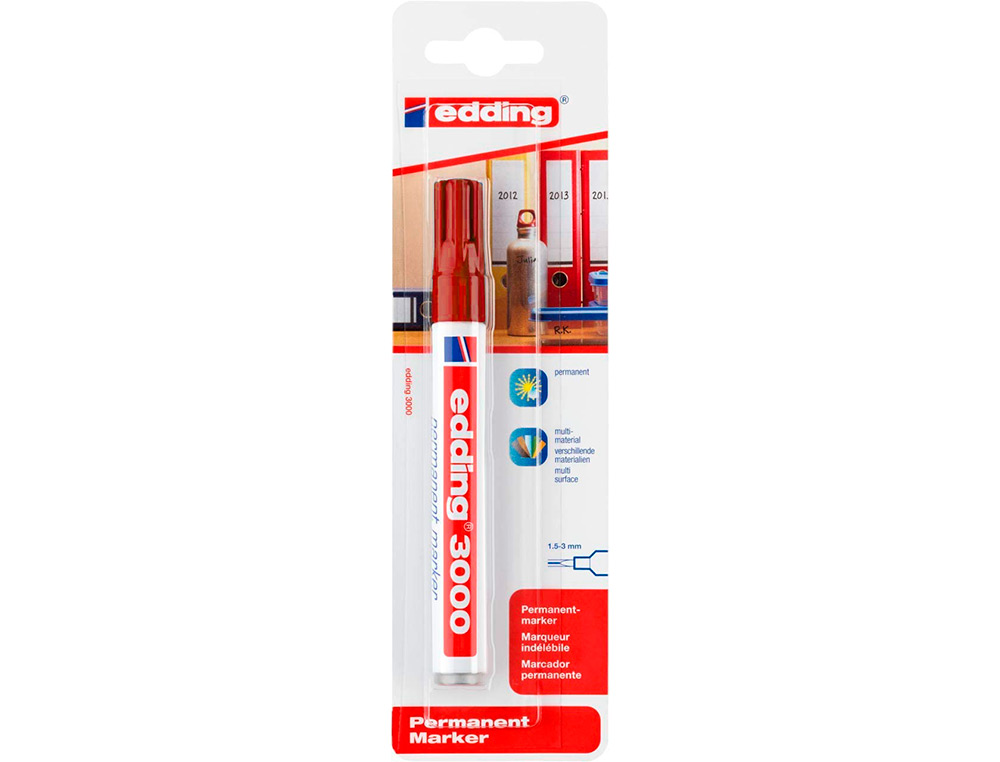 MARCADOR EDDING MARCADOR PERMANENTE 3000 VERMELHO N.2 PONTA REDONDA 1,5-3 MM BLISTER DE 1 UNIDADE