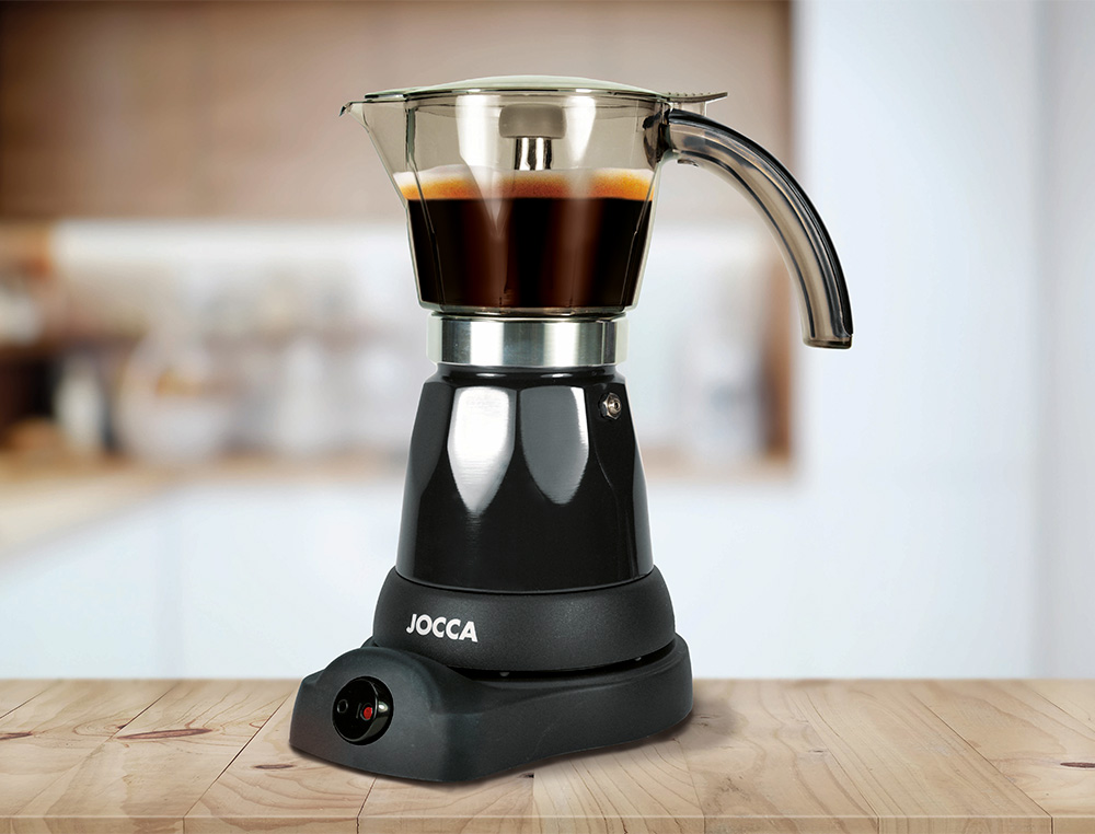 CAFETEIRA JOCCA ITALIANA ELETRICA CAPACIDADE 6 TACAS JARRA TRANSPARENTE SEM CABOS 220-240V COR PRETO 260X250X140 MM