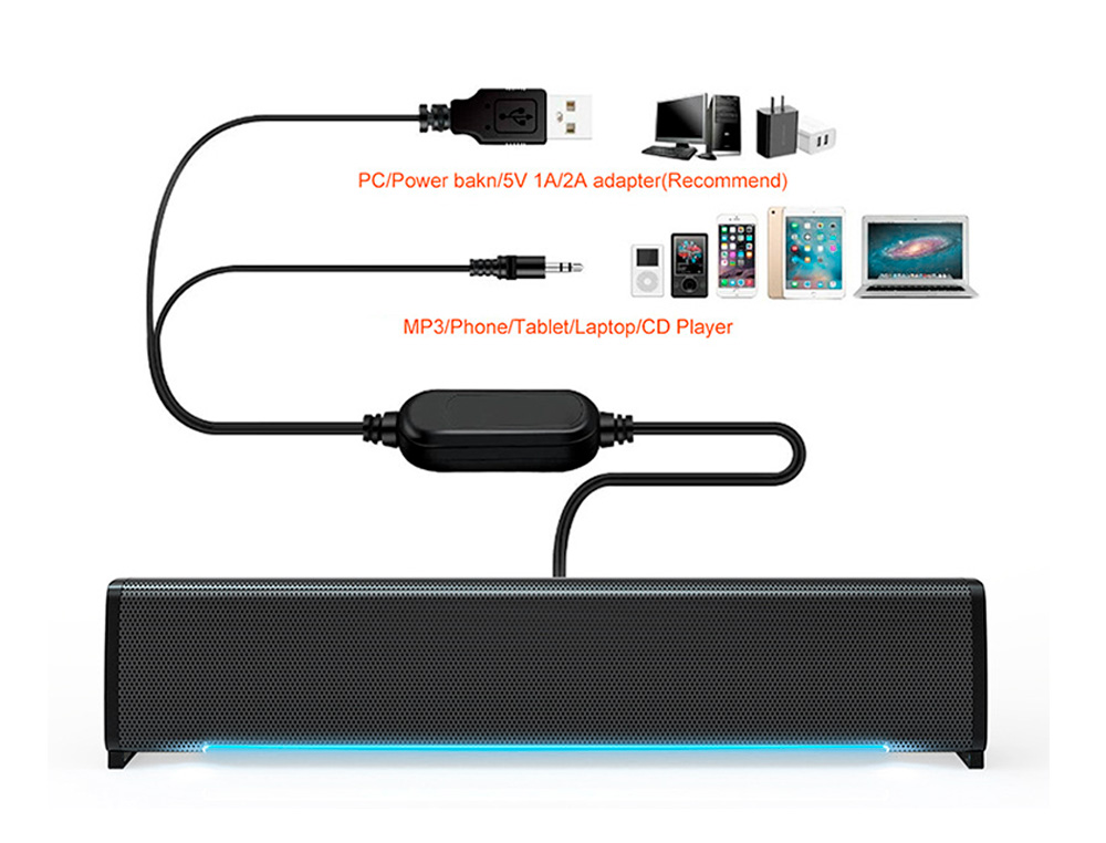 BARRA DE SOM Q-CONNECT PARA PC COM ILUMINAÇÃO LED COR PRETA