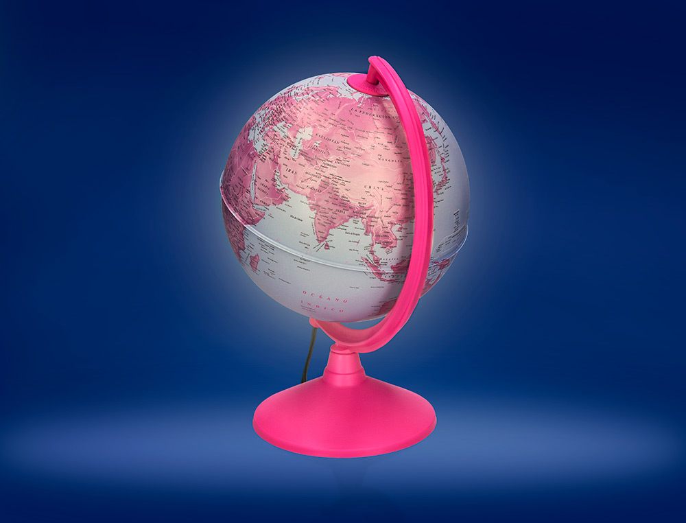 GLOBO LIDERPAPEL COM LUZ FISICO E POLITICO DIAMETRO 20 CM COR ROSA