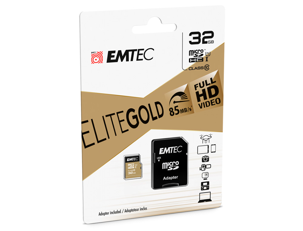 CARTAO DE MEMORIA SD MICRO EMTEC CLASS 10 GOLD COM ADAPTADOR 32 GB