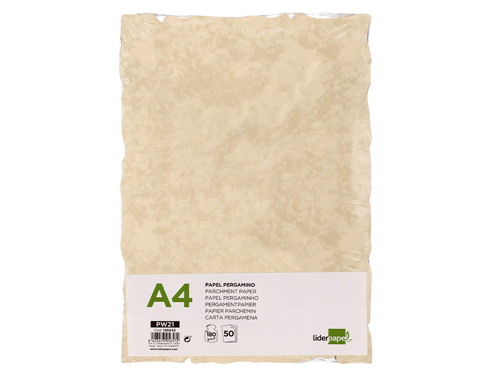 PAPEL PERGAMINHO LIDERPAPEL DIN A4 COM REBORDO 180G/M2 COR CREME EMBALAGEM DE 50 FOLHAS