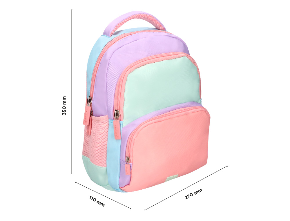 MOCHILA ESCOLAR LIDERPAPEL MULTIBOLSO INFANTIL AZUL ROSA ROXO 350X110X270 MM