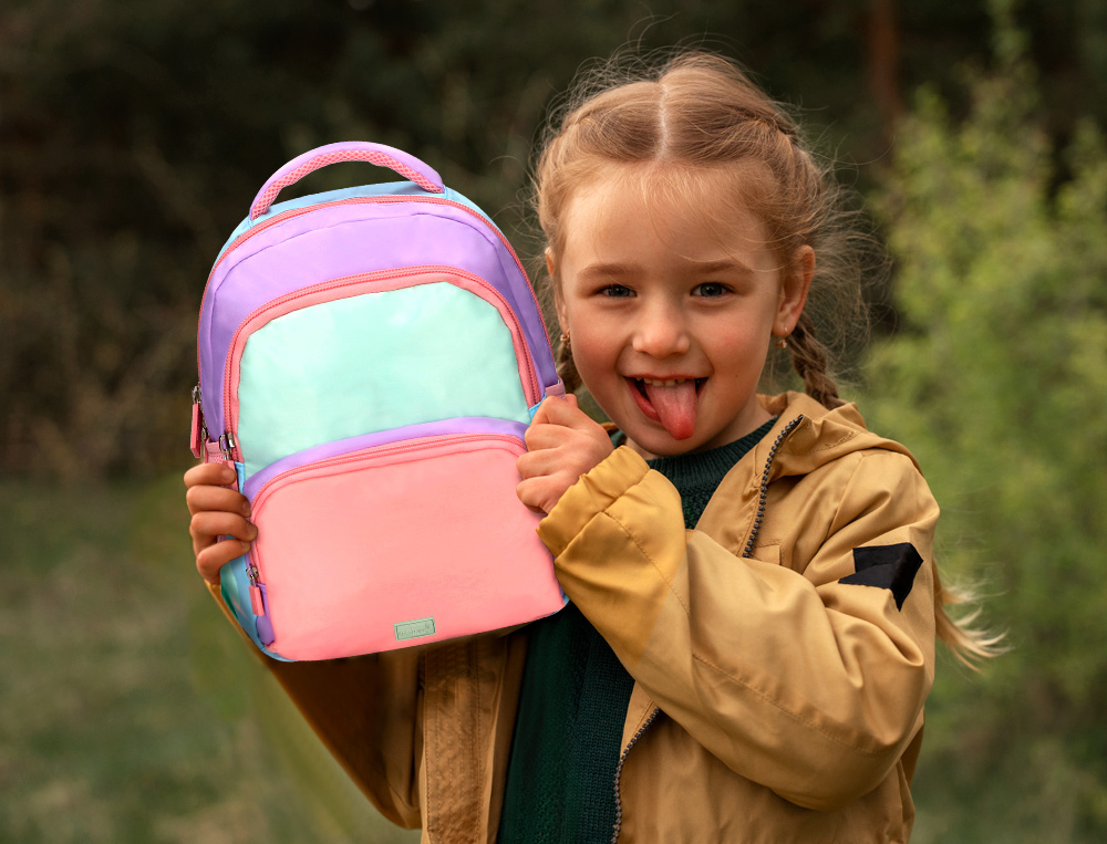 MOCHILA ESCOLAR LIDERPAPEL MULTIBOLSO INFANTIL AZUL ROSA ROXO 350X110X270 MM