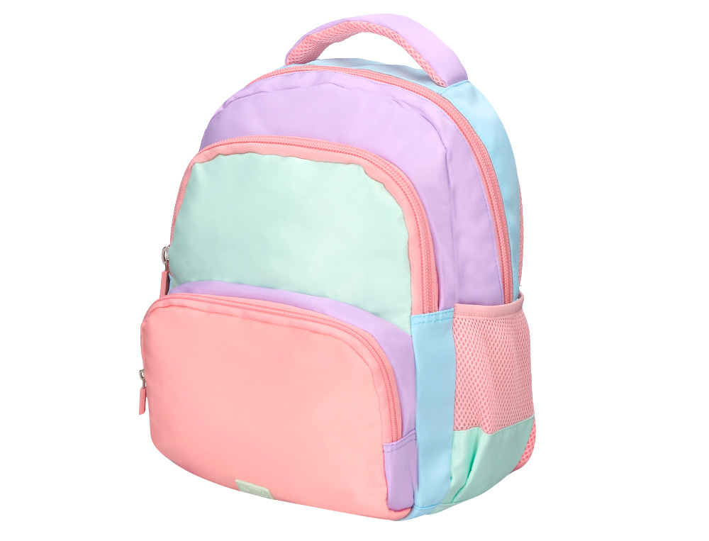 MOCHILA ESCOLAR LIDERPAPEL MULTIBOLSO INFANTIL AZUL ROSA ROXO 350X110X270 MM