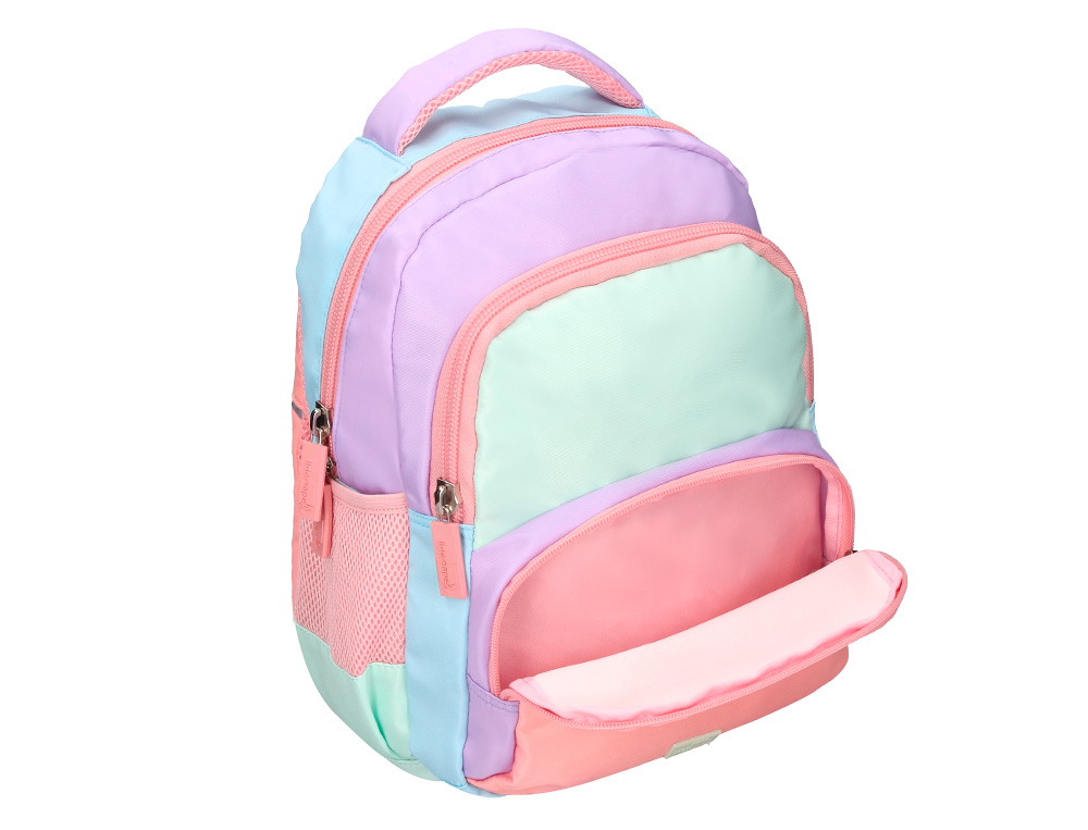 MOCHILA ESCOLAR LIDERPAPEL MULTIBOLSO INFANTIL AZUL ROSA ROXO 350X110X270 MM