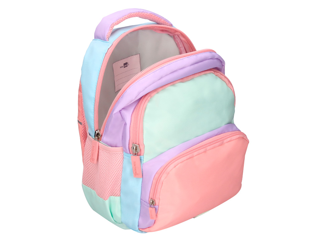 MOCHILA ESCOLAR LIDERPAPEL MULTIBOLSO INFANTIL AZUL ROSA ROXO 350X110X270 MM