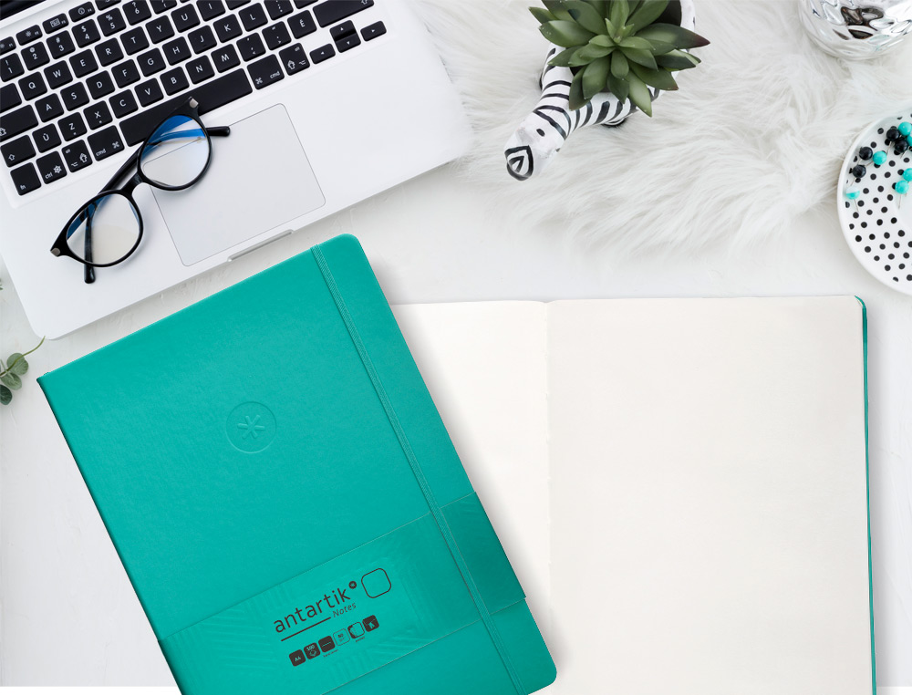 CADERNO COM ELASTICO ANTARTIK NOTES CAPA DURA A4 LISO TURQUESA 100 FOLHAS 80 GR FSC