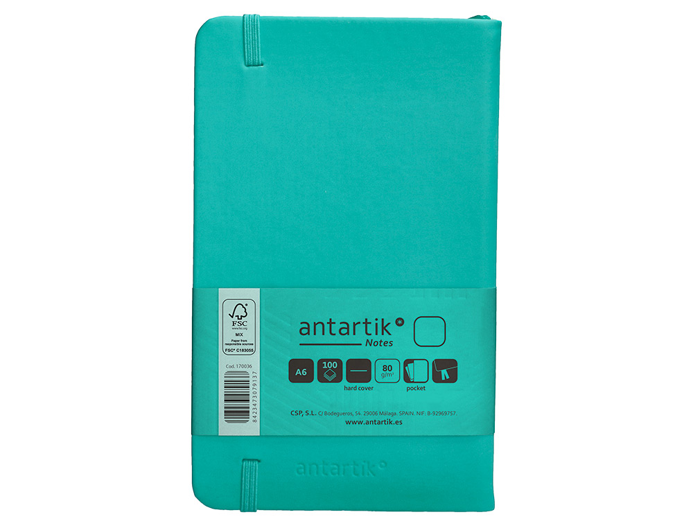CADERNO COM ELASTICO ANTARTIK NOTES CAPA DURA A6 LISO TURQUESA 100 FOLHAS 80 GR FSC