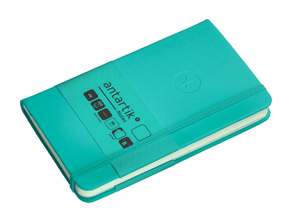 CADERNO COM ELASTICO ANTARTIK NOTES CAPA DURA A6 LISO TURQUESA 100 FOLHAS 80 GR FSC
