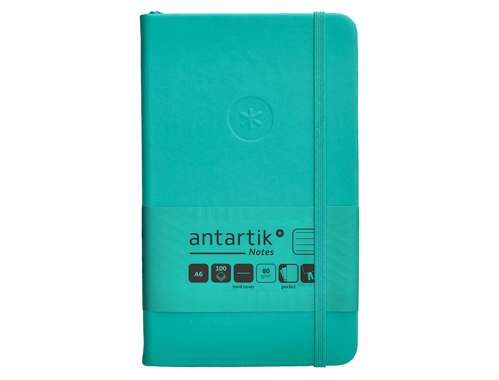 CADERNO COM ELASTICO ANTARTIK NOTES CAPA DURA A6 PAUTADO TURQUESA 100 FOLHAS 80 GR FSC