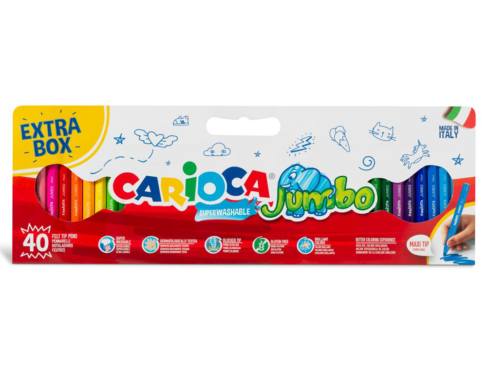 MARCADOR CARIOCA JUMBO PONTA GROSSA CAIXA DE 40 UNIDADES CORES SORTIDAS