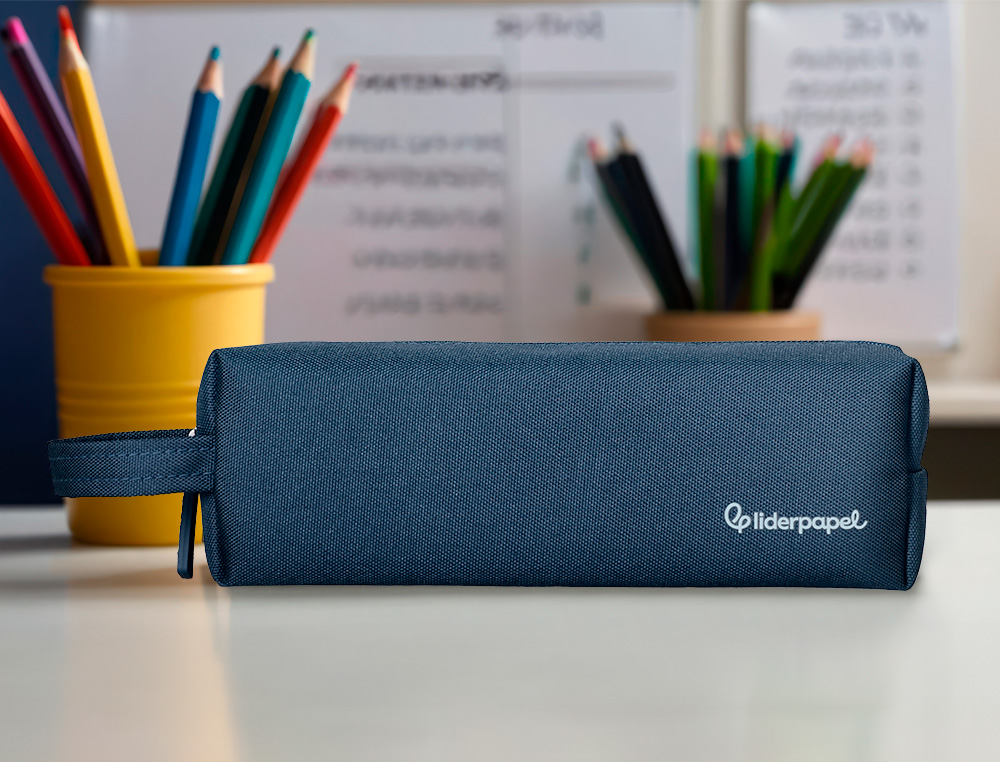 ESTOJO ESCOLAR LIDERPAPEL RETANGULAR COM ASA 210X70 MM AZUL MARINHO