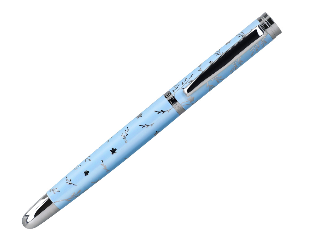 ROLLER BELIUS BELLA ALUMINIO COR AZUL CELESTE DESENHO PRATEADO RELEVO TINTA COR PRETO CAIXA DE DESIGN