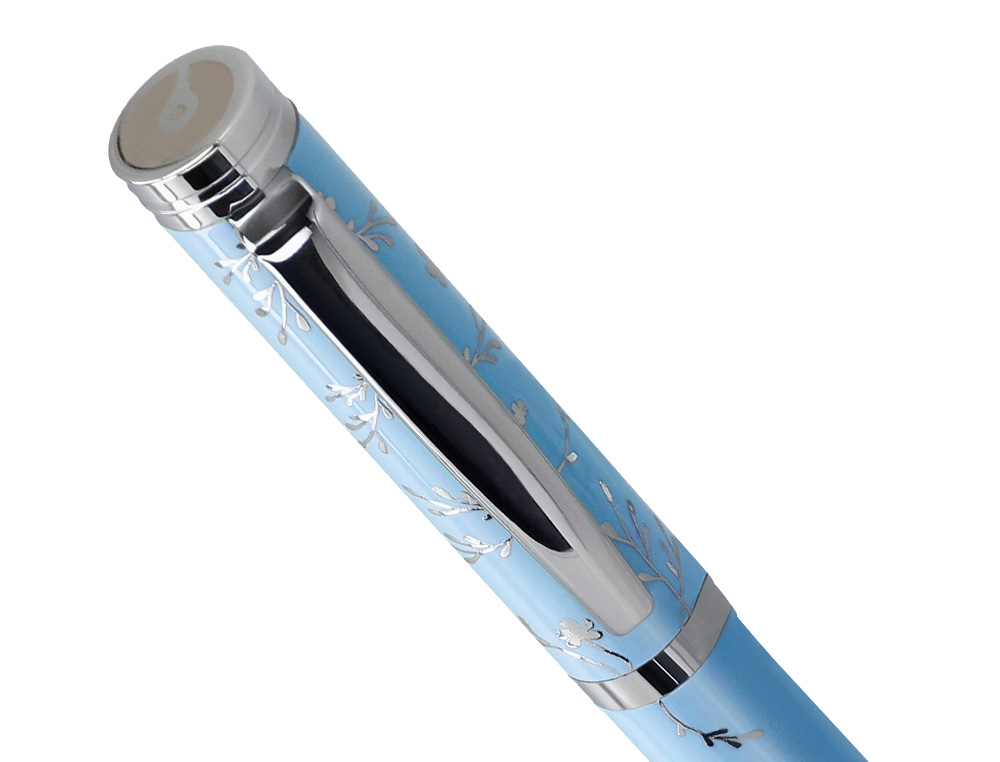 ROLLER BELIUS BELLA ALUMINIO COR AZUL CELESTE DESENHO PRATEADO RELEVO TINTA COR PRETO CAIXA DE DESIGN