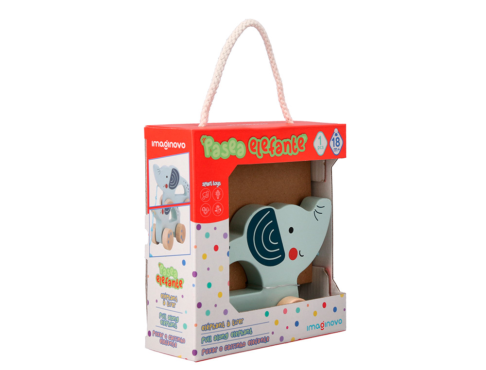 JOGO INFANTIL IMAGINOVO MADEIRA ELEFANTE PARA ARRASTAR COM RODAS +12 MESES 13,4X10X5,4CM