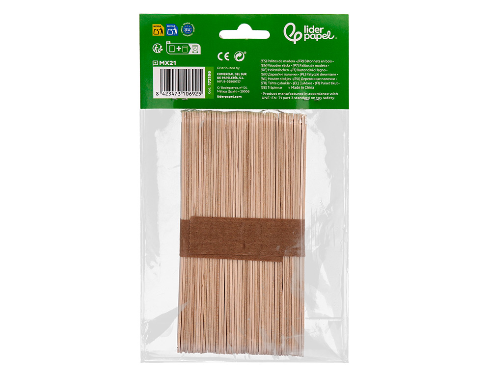 PALITOS DE MADEIRA LIDERPAPEL COR NATURAL 15 X 1,8 CM BOLSA COM 50 UNIDADES
