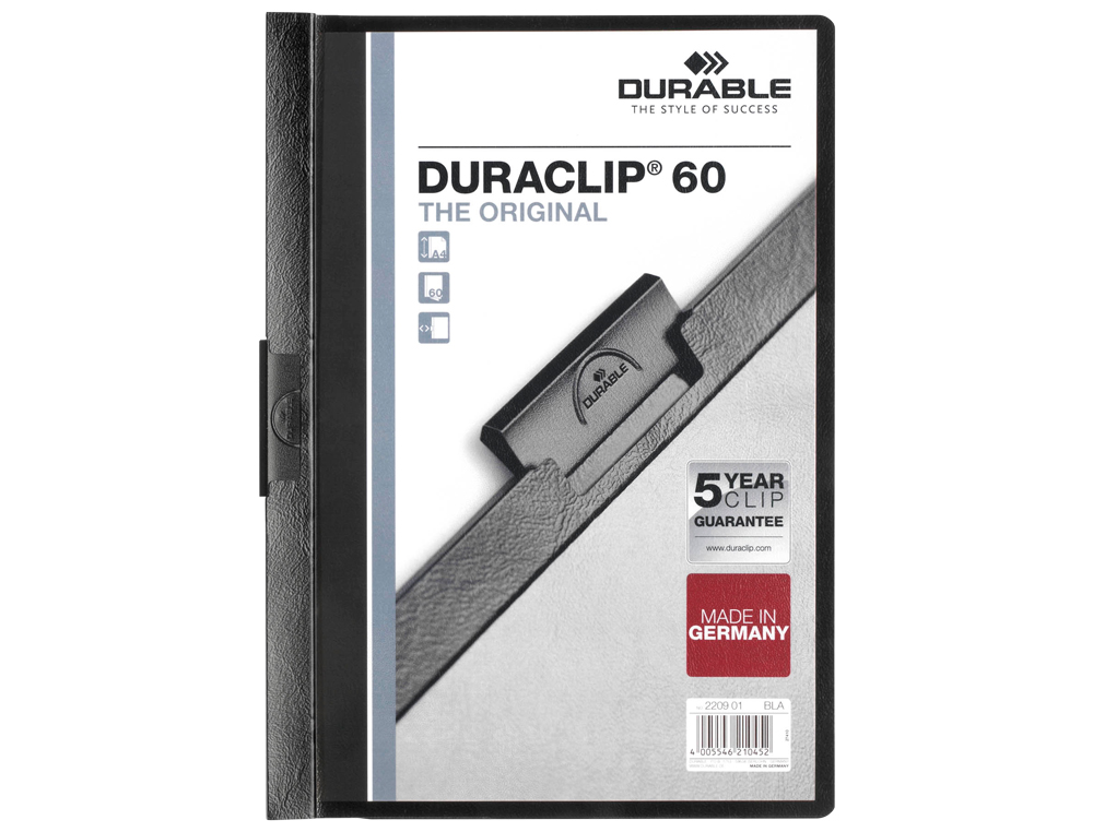 BOLSA DOSSIER DURABLE COM CLIP LATERAL DIN A4 PRETO 60 FOLHAS