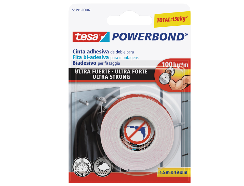 FITA ADESIVA TESA DUPLA FACE ULTRA STRONG EXTRA FORTE PARA INTERIOR E EXTERIOR 1,5M X19MM