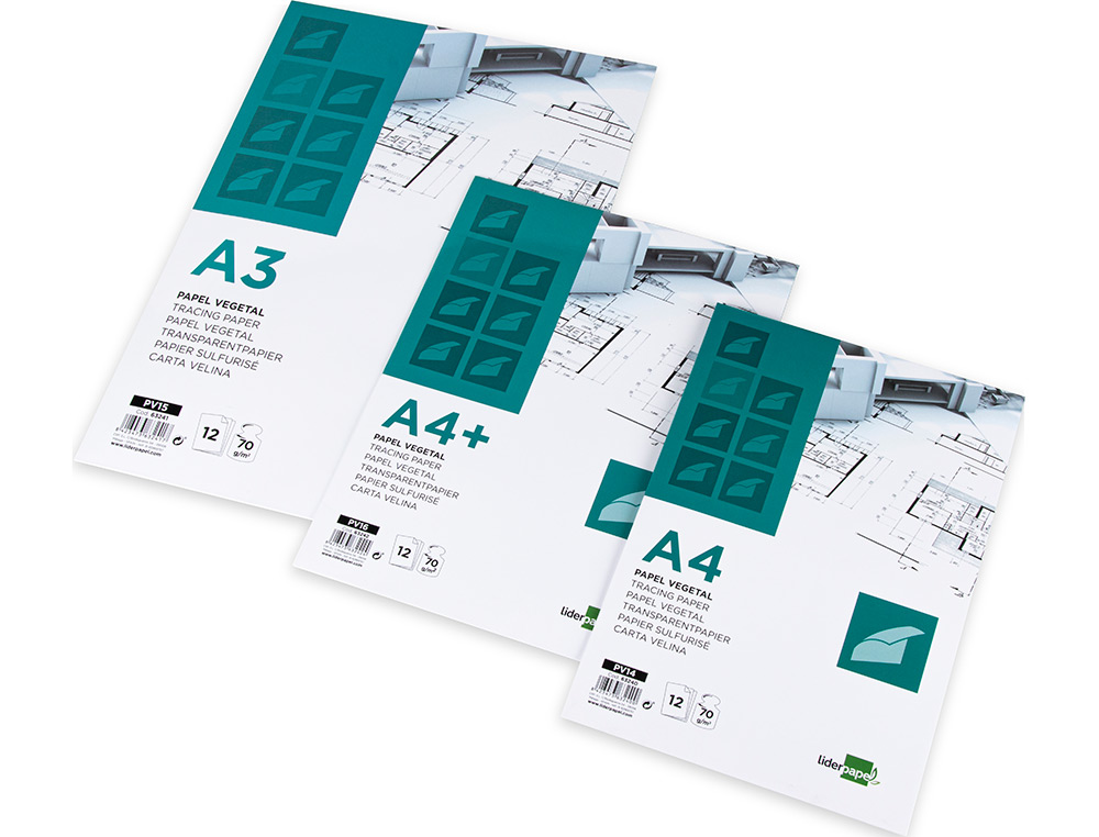 BLOCO DE PAPEL VEGETAL LIDERPAPEL DIN A4 210X297MM 70 GR BOLSA DE 12 FOLHAS