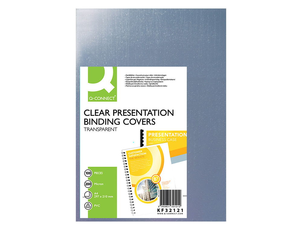 CAPA DE ENCADERNACAO Q-CONNECT PVC DIN A4 INCOLOR 200 MICRONS PACK DE 100 UNIDADES
