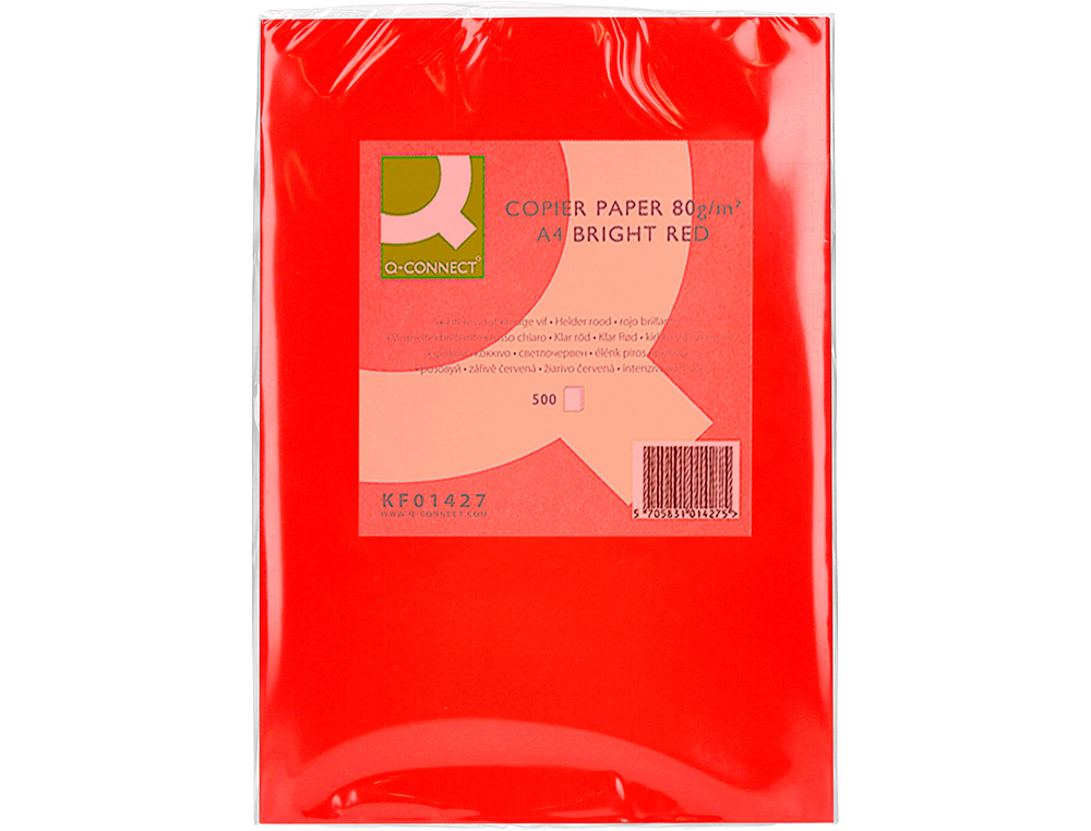PAPEL DE COR Q-CONNECT DIN A4 80 GR VERMELHO INTENSO EMBALAGEM DE 500 FOLHAS