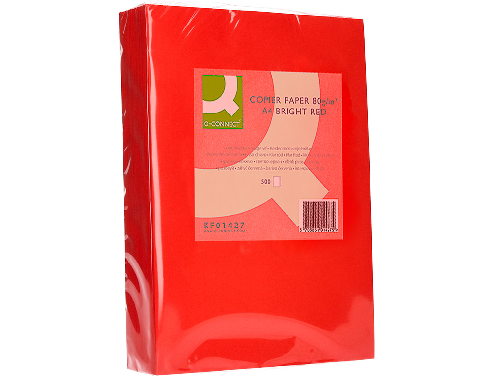 PAPEL DE COR Q-CONNECT DIN A4 80 GR VERMELHO INTENSO EMBALAGEM DE 500 FOLHAS