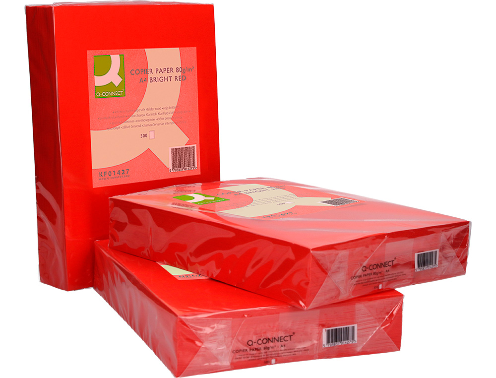 PAPEL DE COR Q-CONNECT DIN A4 80 GR VERMELHO INTENSO EMBALAGEM DE 500 FOLHAS