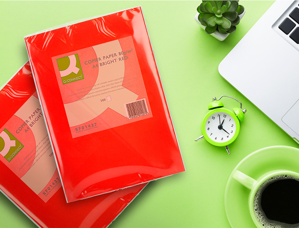 PAPEL DE COR Q-CONNECT DIN A4 80 GR VERMELHO INTENSO EMBALAGEM DE 500 FOLHAS