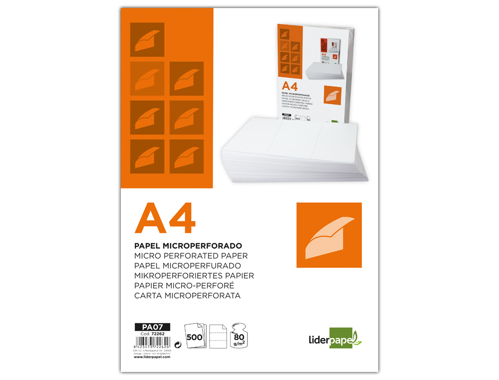 PAPEL LIDERPAPEL DIN A4 80 GR BRANCO MICROPERFURADO EM TRES PARTES IGUAIS EMBALAGEM DE 500 FOLHAS