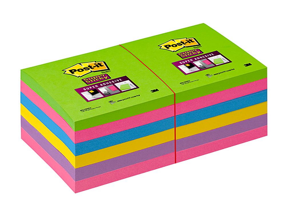BLOCO DE NOTAS ADESIVAS POST-IT SUPER STICK ULTRA 76X76 MM PACK DE 12 CADERNO VERDE ROSA AMARELO LILAS E FUCSIA