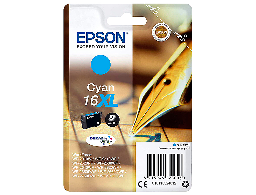 TINTEIRO EPSON 16XL WF2010W WF2510WF WF2520NF WF2530WF WF2540WF CIAN 450 PAG