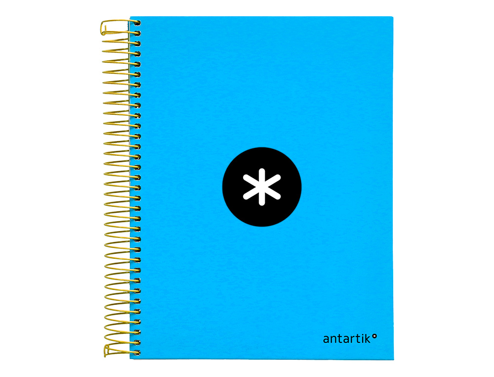 CADERNO ESPIRAL DIN A5 ANTARTIK CAPA FORRADA 120 F 100 GR PAUTADO 5 BANDAS DE CORES 6 FUROS COR AZUL