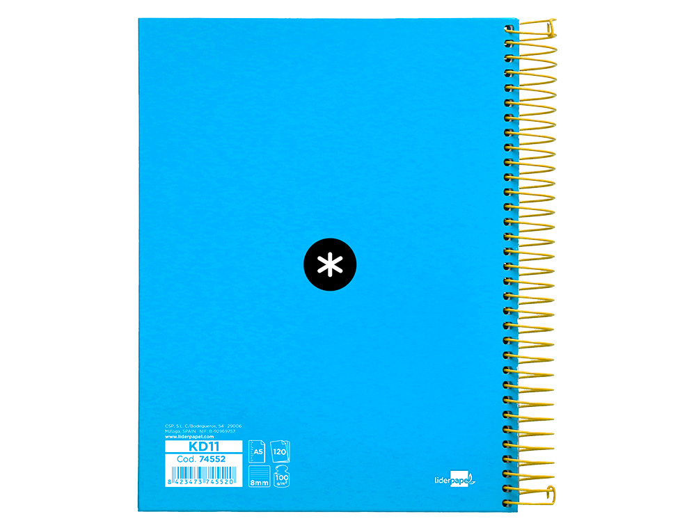 CADERNO ESPIRAL DIN A5 ANTARTIK CAPA FORRADA 120 F 100 GR PAUTADO 5 BANDAS DE CORES 6 FUROS COR AZUL