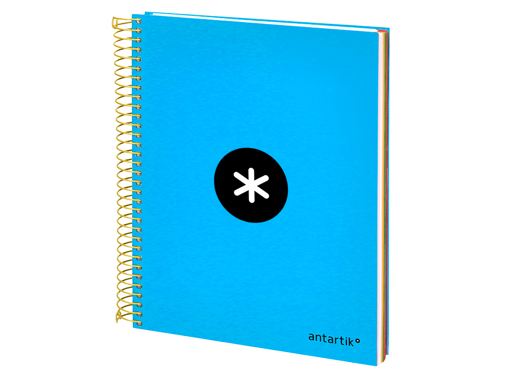 CADERNO ESPIRAL DIN A5 ANTARTIK CAPA FORRADA 120 F 100 GR PAUTADO 5 BANDAS DE CORES 6 FUROS COR AZUL