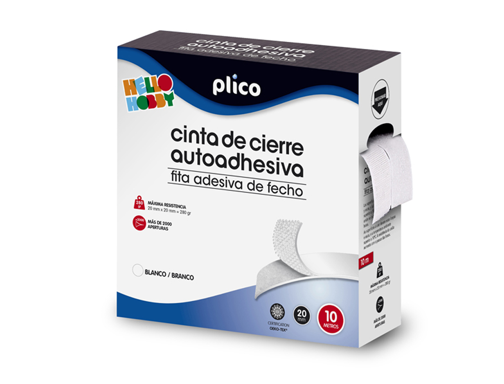 FITA DE FECHO ADESIVA PLICO VELCRO BRANCO 20MM X 10M