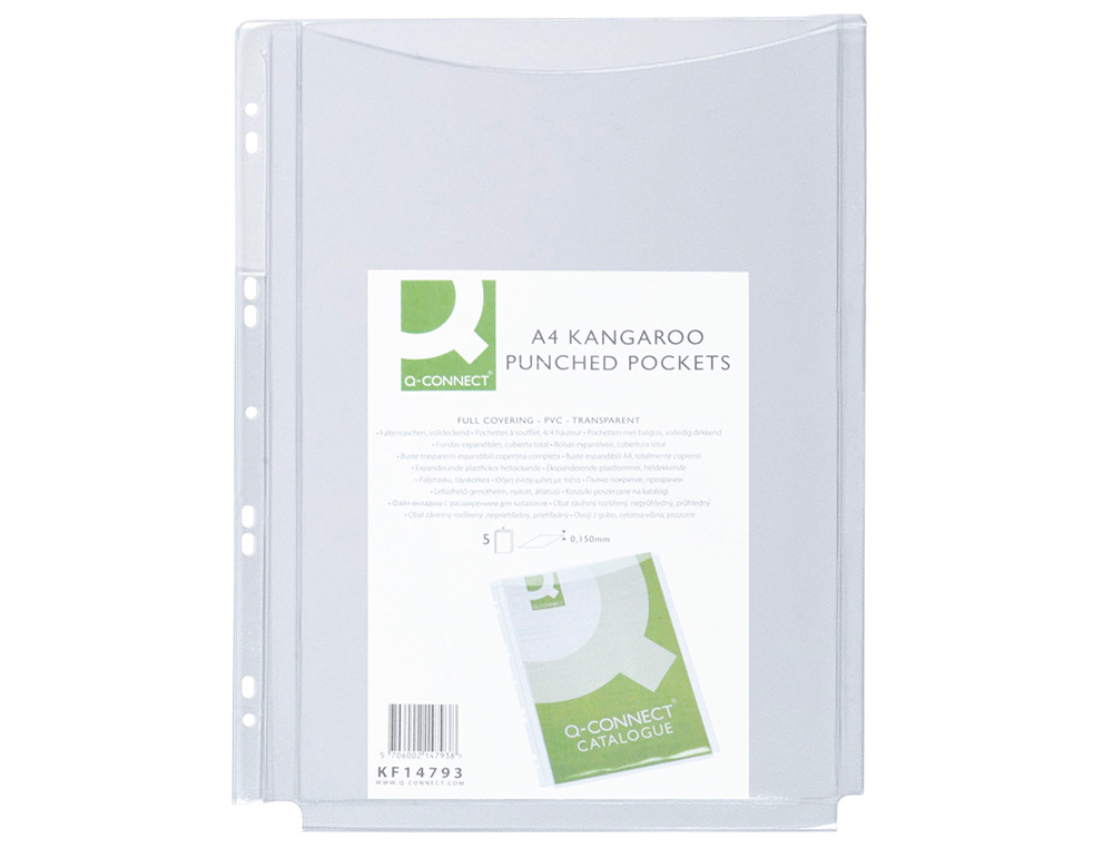 BOLSA CATALOGO/MICA Q-CONNECT COM FOLE DIN A4 PVC 180 MICRONS BOLSA DE 5 UNIDADES