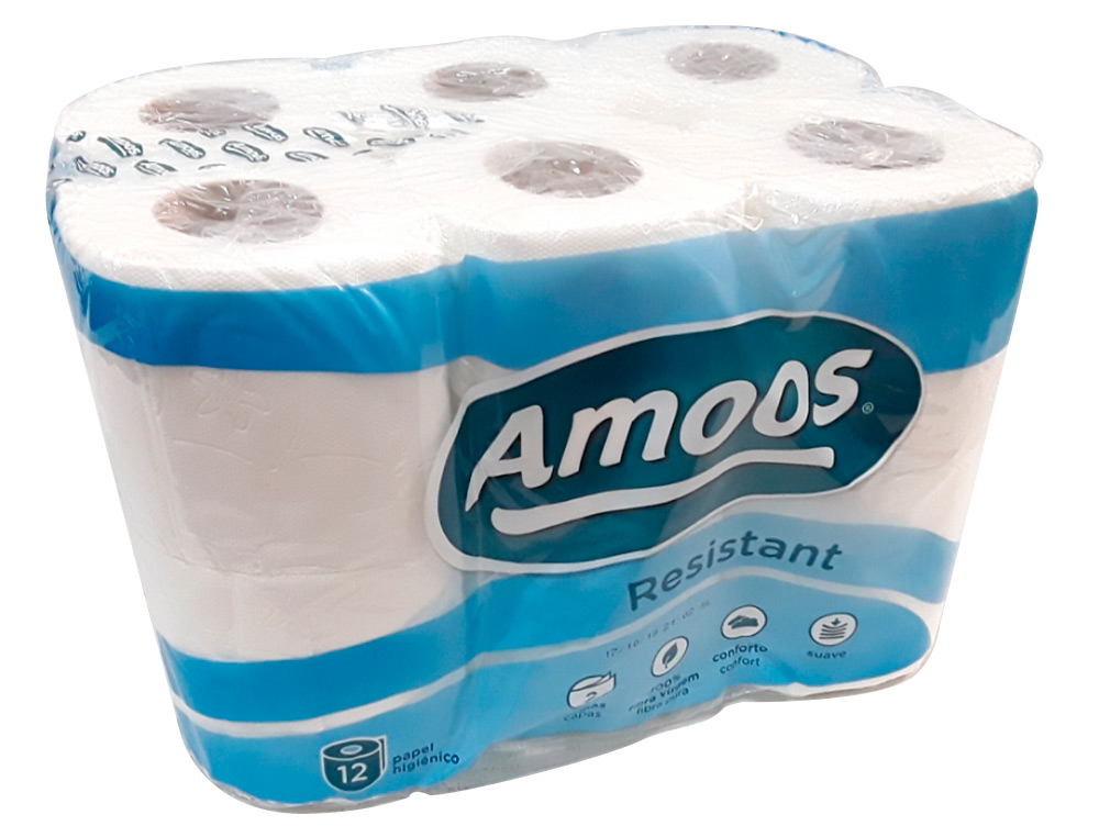 PAPEL HIGIENICO AMOOS 2 FOLHAS 100 MM DIAMETRO X 87 MM ALTURA PACK DE 12 ROLOS