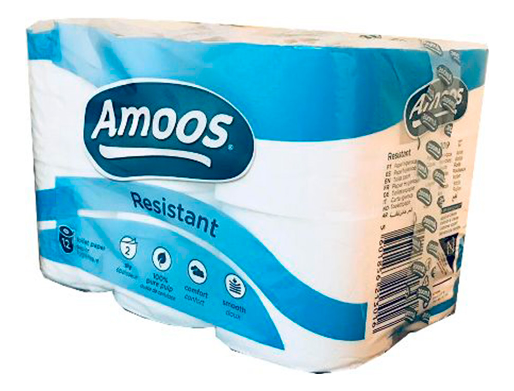 PAPEL HIGIENICO AMOOS 2 FOLHAS 100 MM DIAMETRO X 87 MM ALTURA PACK DE 12 ROLOS