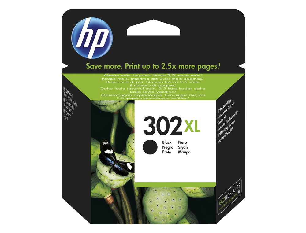 TINTEIRO HP 302 XL DESKJET 1110 / 2130 / 3630 OFFICEJET 3830 / 4650 ENVY 4520 COR PRETO 480 PAG