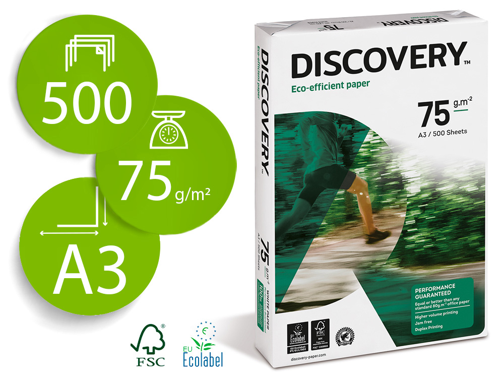 PAPEL FOTOCOPIA DISCOVERY DIN A3 75 GR EMBALAGEM DE 500 FOLHAS