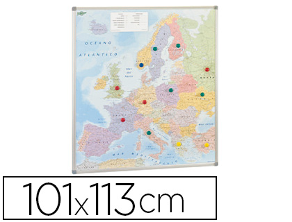 MAPA PAREDE FAIBO EUROPA POLITICO MAGNETICO MOLDURA DE ALUMINIO COM CANTOS DE PROTECAO 101X113 CM