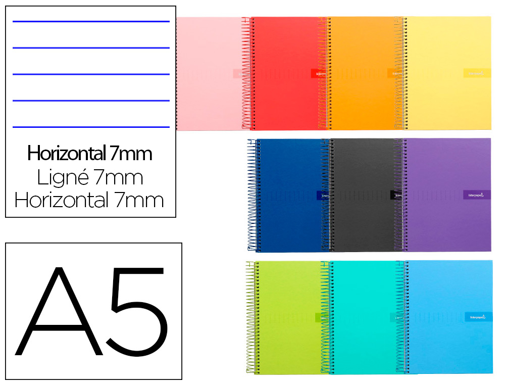 CADERNO ESPIRAL LIDERPAPEL CRAFTY DIN A5 CAPA FORRADA 80F 90 GR PAUTADO 7MM DUPLA MARGEM 6 FUROS CORES SORTIDAS