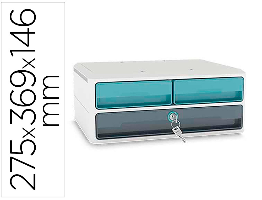 BLOCO CLASSIFICADOR DE GAVETAS CEP MOOV UP RECICLADO 80% COM FECHADURA 3 GAVETAS COR AZUL/CINZA 275X369X146 MM