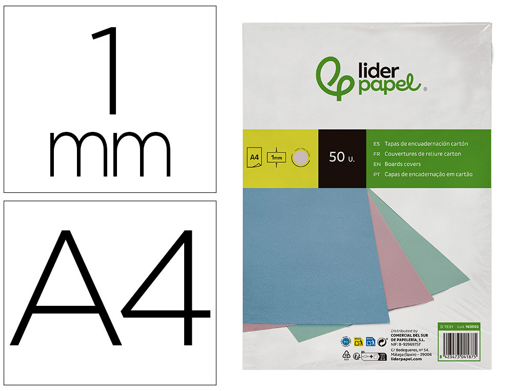 CAPA DE ENCADERNACAO LIDERPAPEL CARTAO DIN A4 1 MM ROSA PACK DE 50 UNIDADES