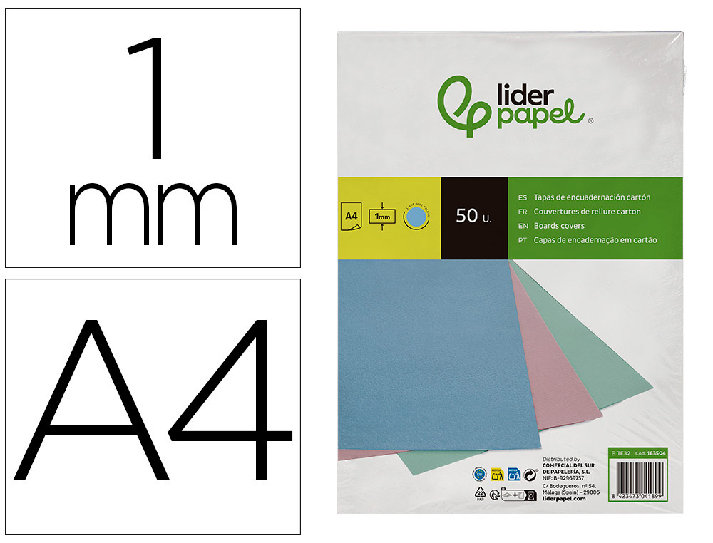 CAPA DE ENCADERNACAO LIDERPAPEL CARTAO DIN A4 1 MM CELESTE PACK DE 50 UNIDADES
