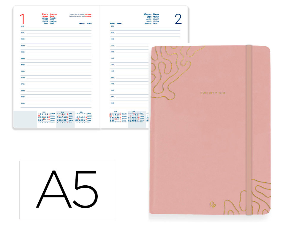 AGENDA ENCADERNADA LIDERPAPEL EFIRA A5 2026 DIA PAGINA ROSA PAPEL 70 GR FSC